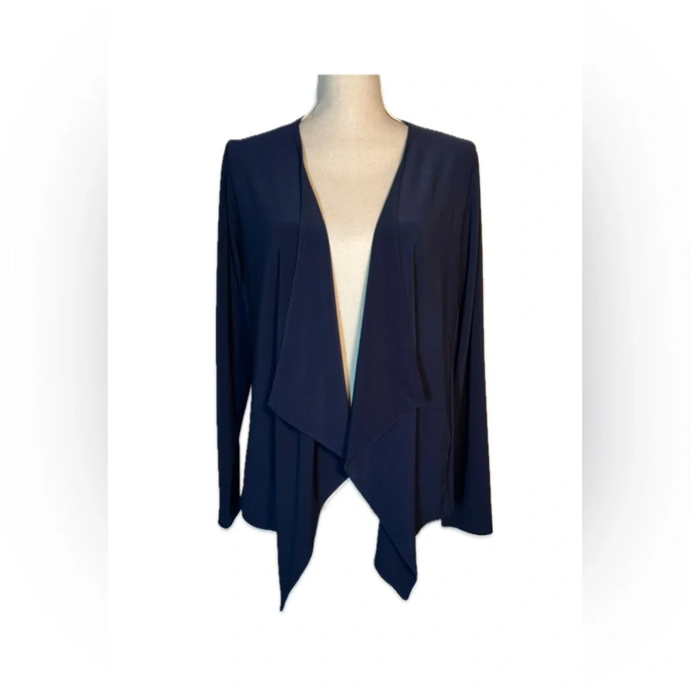 Sympli Open Front Shrug Jacket Women’s Size L Navy Blue Handkerchief Style Lapel - Picture 1 of 8